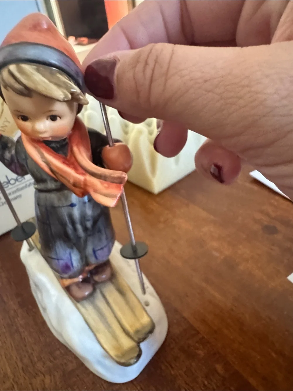 Vintage M. J. Goebel Hummel Hand-Painted Ceramic Skier Figurine w/ original box